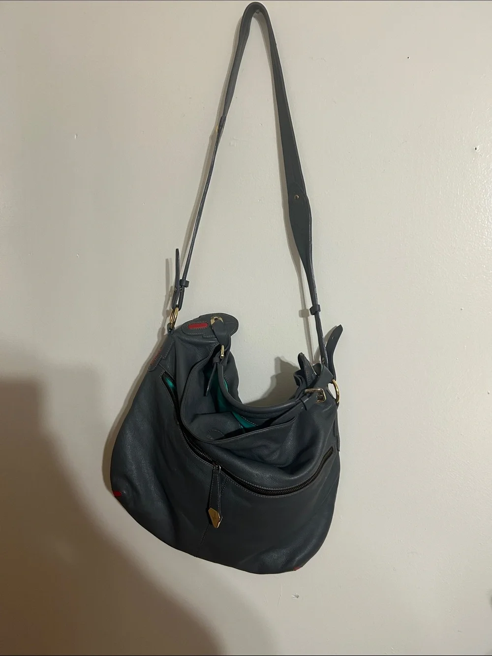 orYANY Black Hobo Bag with Red Stripe Accents